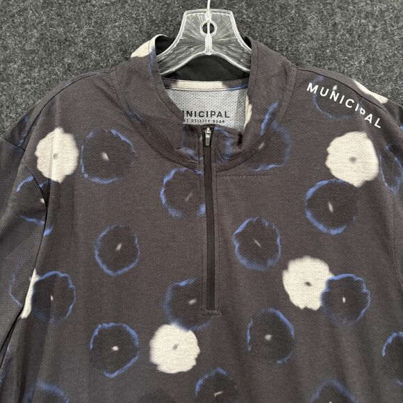 Municipal Pullover Mens XL Gray Blue White Floral Sport Utility Gear Half Zip - Picture 2 of 6